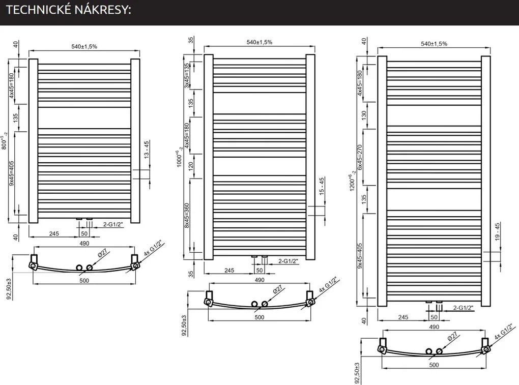 Invena Invena, kúpeľňový rebríkový radiátor 540x800 mm 404W, biela, UG-01-080-A