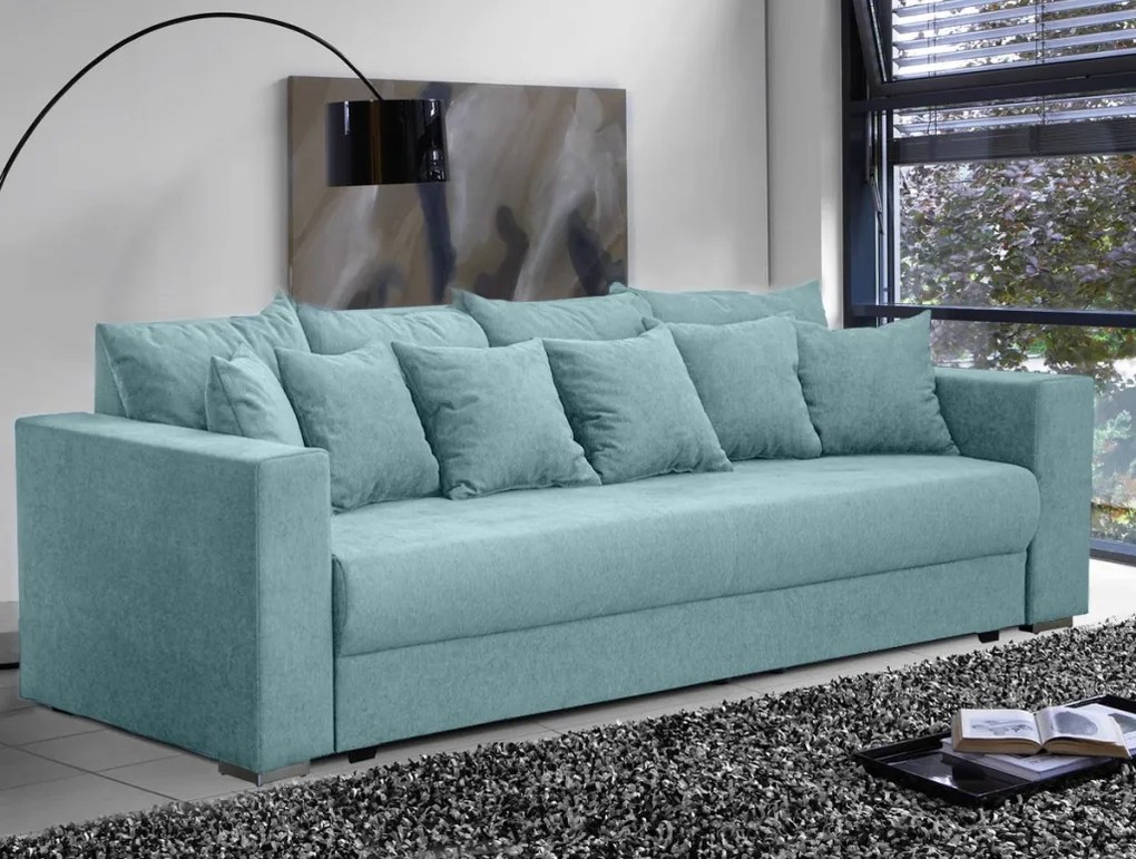 Pohovka rozkladacia na lôžko Genf, modrá aqua látka