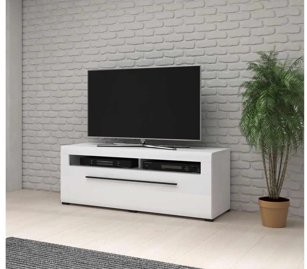 TV stolík Tashia Typ 41 (biela + vysoký lesk biely). Akcia -20%. Vlastná spoľahlivá doprava až k Vám domov. 1030192
