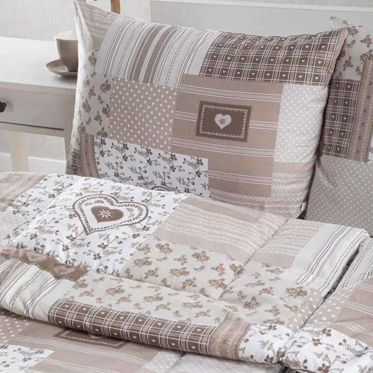 Letná sada periny a vankúša PATCHWORK, béžová