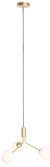 Závesné svietidlo v štýle Art Deco zlaté s opálovým sklom 3-svetlo - Coby