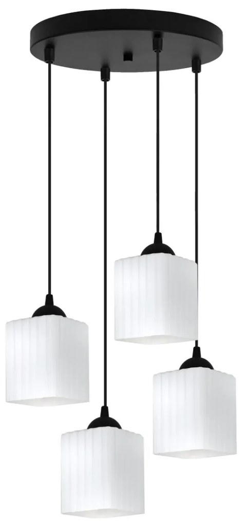 Závesné svietidlo Riffle Square, 4x biele sklenené tienidlo, b, o