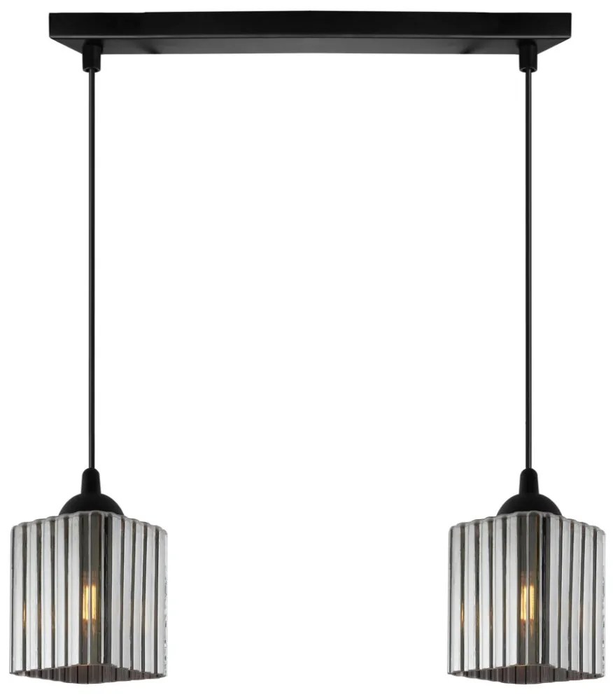 Závesné svietidlo Riffle Square, 2x grafitové sklenené tienidlo, b