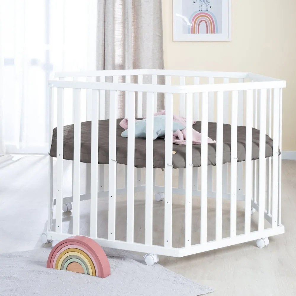 Biela detská ohrádka s nastaviteľnou výškou/na kolieskach – Roba