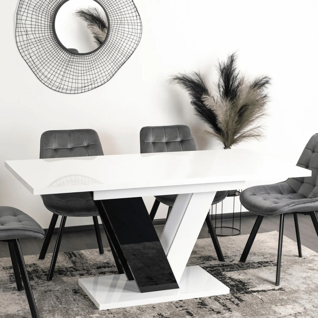 JAKS Jedálenský stôl Clark 120 cm čierno biely gloss glamour