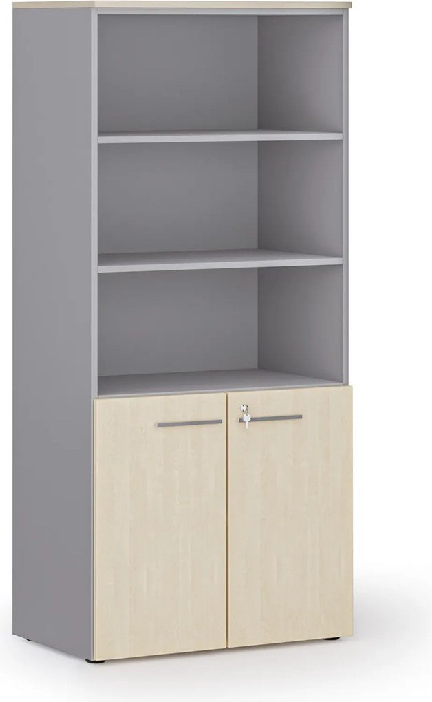 Kombinovaná kancelárska skriňa PRIMO GRAY, nízke dvere, 800 x 500 x 1781 mm, sivá/breza