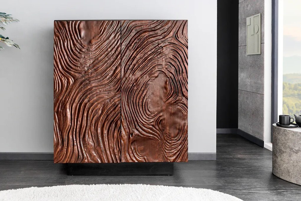 Komoda FLUID 110 cm 3D akáciové drevo tmavý orech hnedý