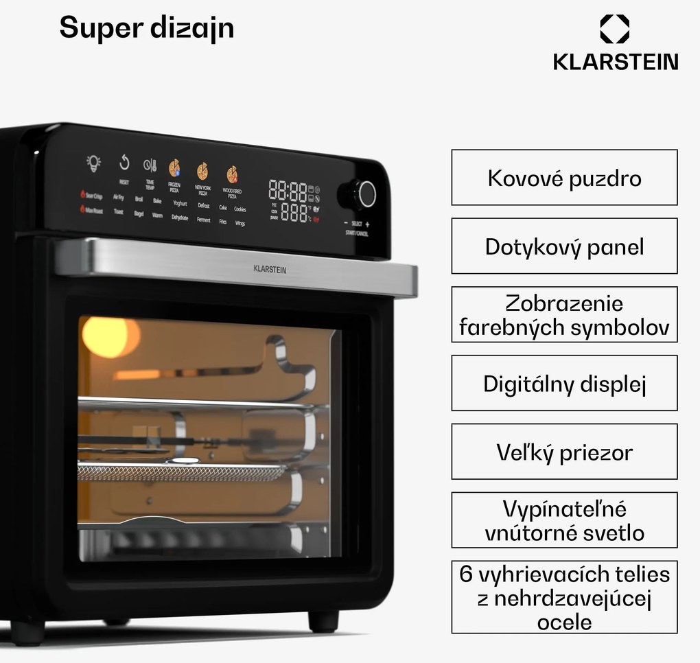 Klarstein AirGlaze Digital teplovzdušná fritéza, 2000 W, 19 programov, vrátane príslušenstva, ktoré možno umývať v umývačke riadu