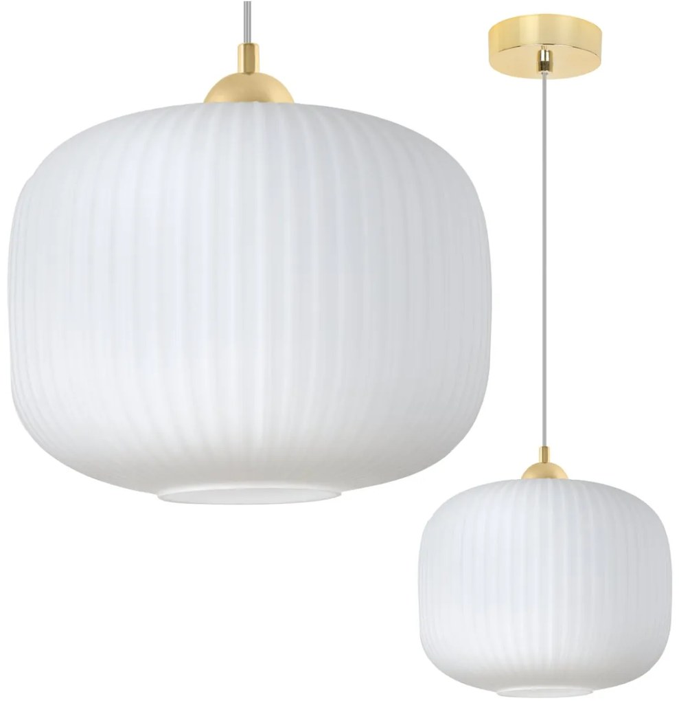 Závesné svietidlo Riffle 3, 1x biele sklenené tienidlo, g