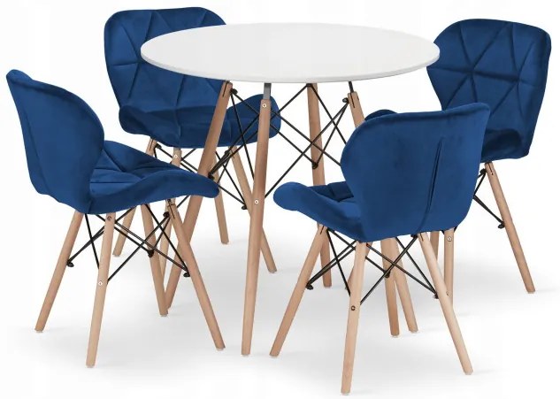 Jedálenský stôl TODI biely 80 cm so štyrmi stoličkami LAGO granátové