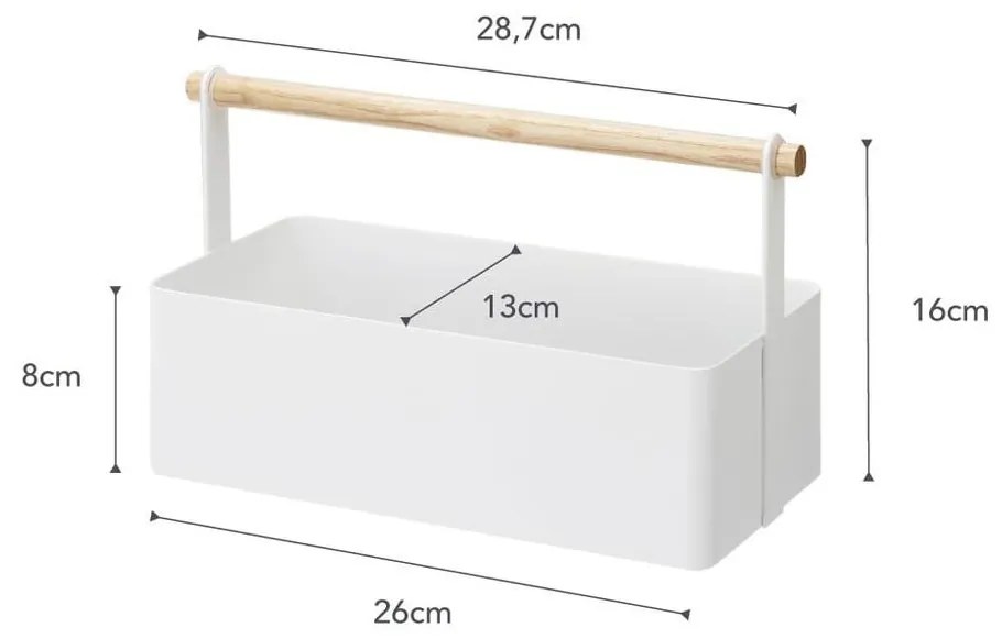 Biely multifunkčný box s detailom z bukového dreva YAMAZAKI Tosca Tool Box, dĺžka 29 cm