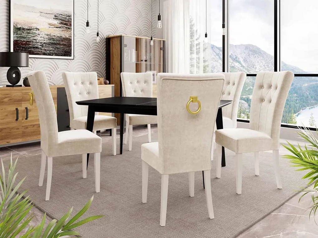 Rozkladací stôl 140x80 so 6 stoličkami ST67, Farby: natura, Farby: čierny, Farby: zlatý, Potah: Magic Velvet 2225