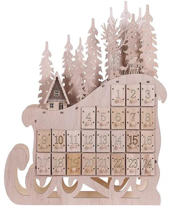 LED dekorácia sane a adventný kalendár svetlé drevo IMPALA Beliani