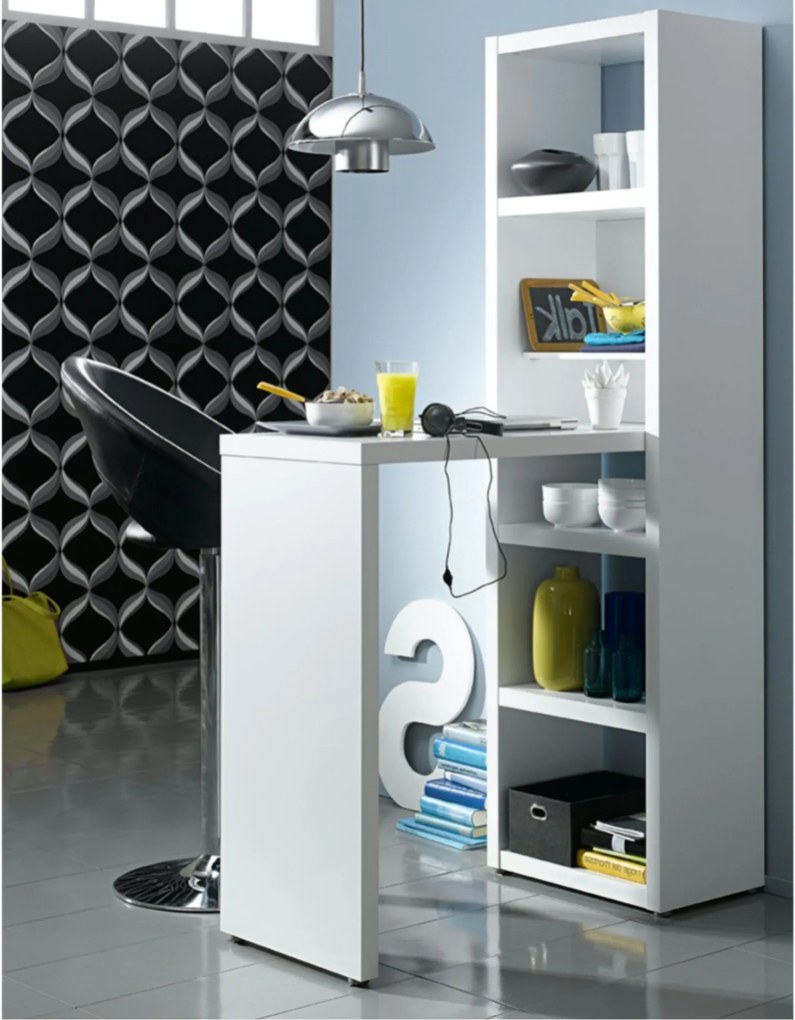 Sconto Barový stôl s regálom BART biela