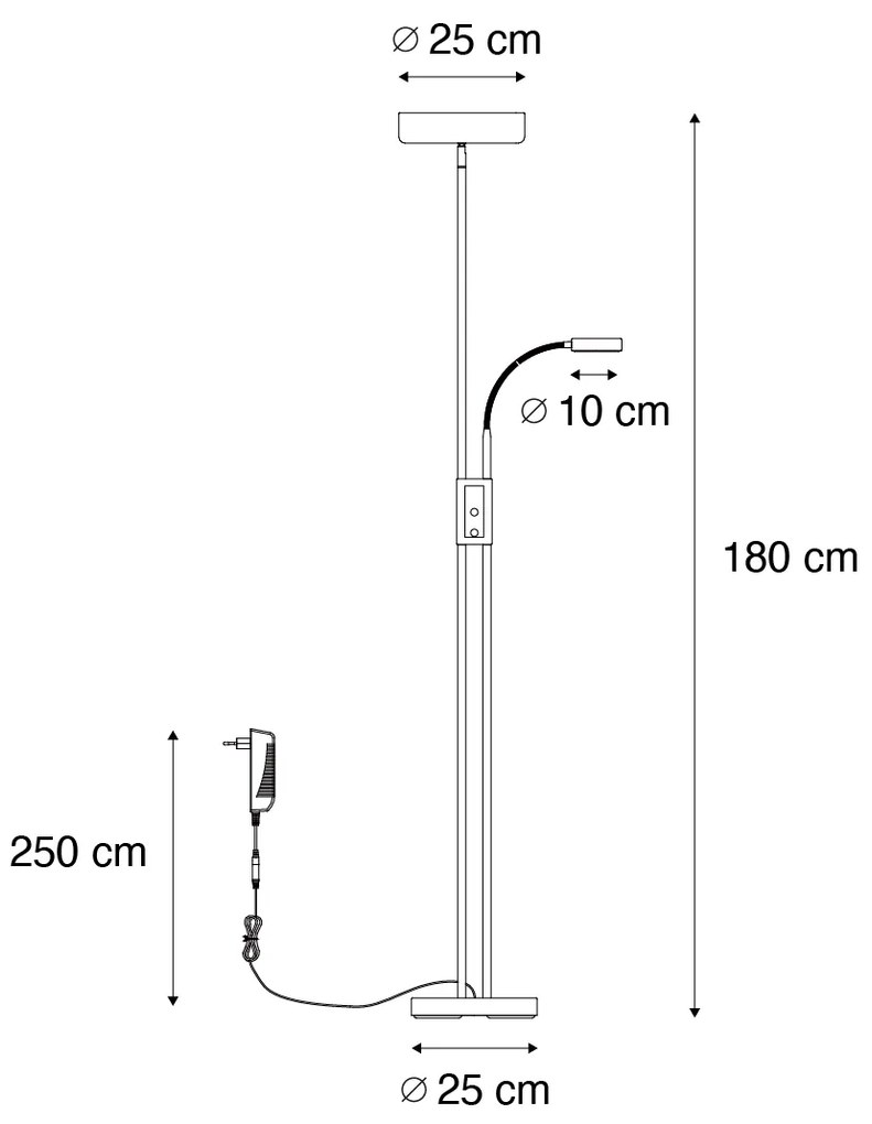 Stojaca lampa bronzová vrátane LED a stmievača s lampou na čítanie - Kelso