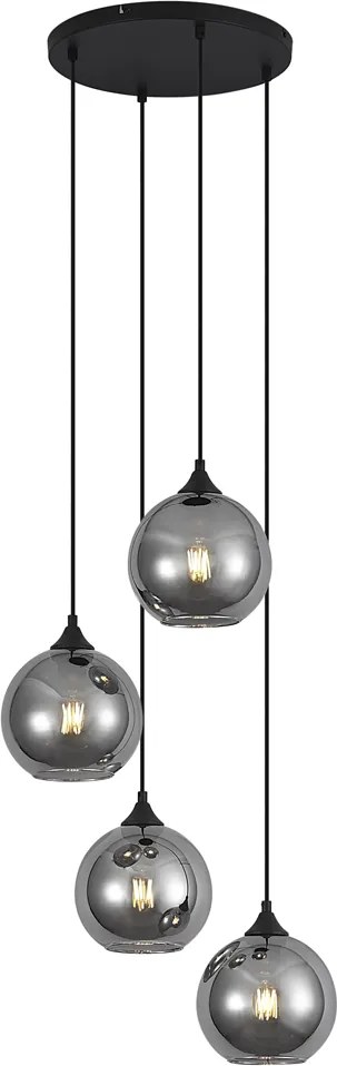 Art Deco závesná lampa čierna s dymovým sklom 4-svetlá - Wallace