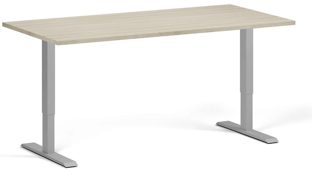 Výškovo nastaviteľný stôl, 160x80 cm, 1 motor, sivá podnož, dub prírodný