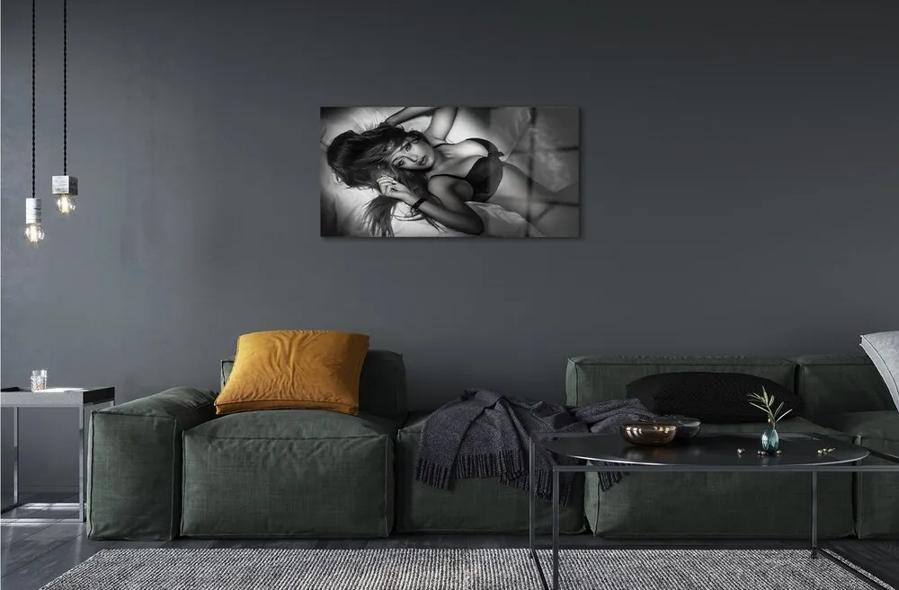 Obraz na skle Žena čiernej a bielej 125x50 cm