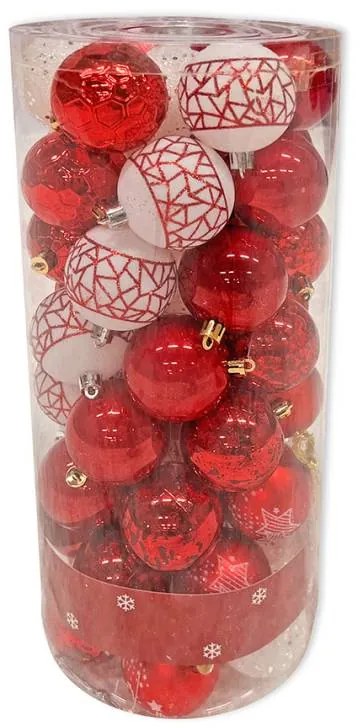 DECOLED Plastové ozdoby, 6 cm, 50 ks, červené a biele