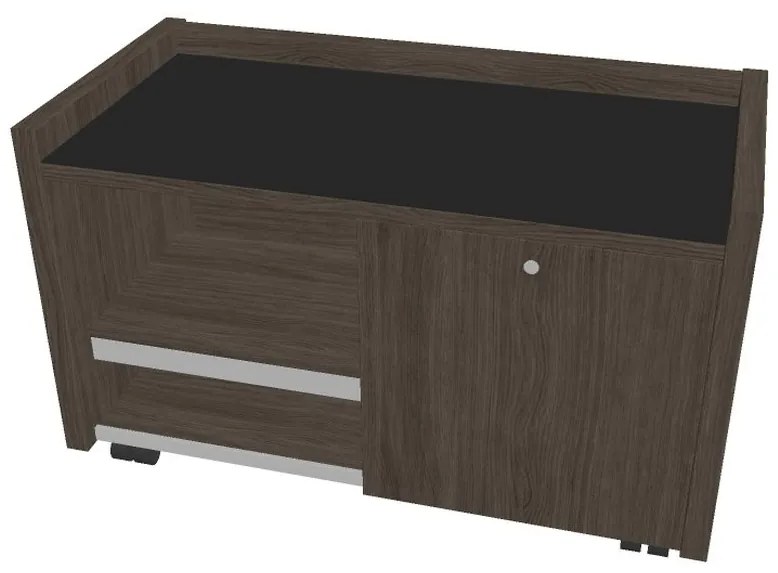 Mobilný kontajner Verno 100 x 50 cm so sklom, pravý, dub antracit / čierna