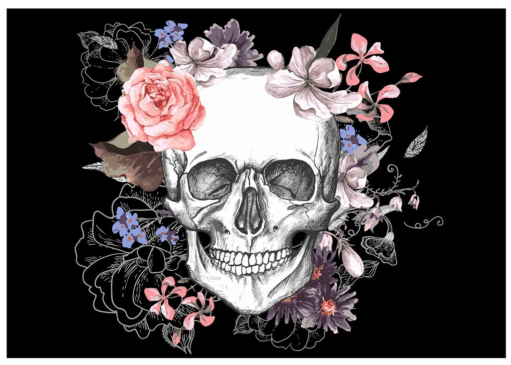 Artgeist Fototapeta - Skull and Flowers Veľkosť: 100x70, Verzia: Premium