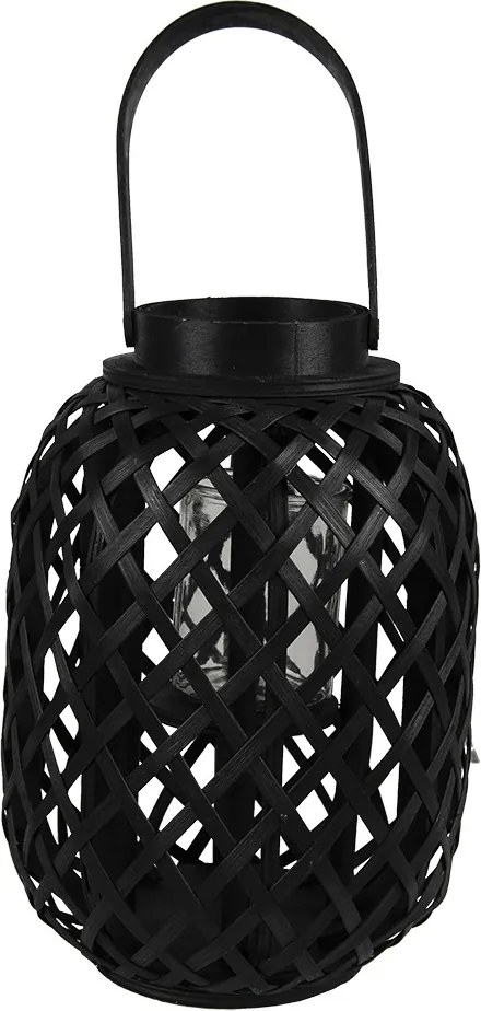 Čierny drevený lampáš s uchom - Ø 22*29 cm