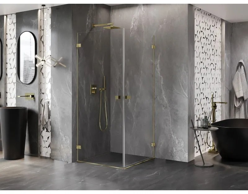 Mexen Lunar-B Duo, výklopný sprchový kút 95 x 95 cm, 8mm číre sklo, zlatý profil, 832-095L-095P-50-00