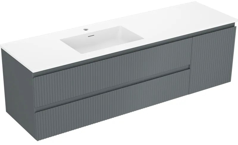 Mexen Rivel, kúpeľňová skrinka 160 cm s ľavým umývadlom Otis, 2S, 1D, drážkovaná, grafitová/biela matná, 91A23-16047-3-BBFFF66-W18L01