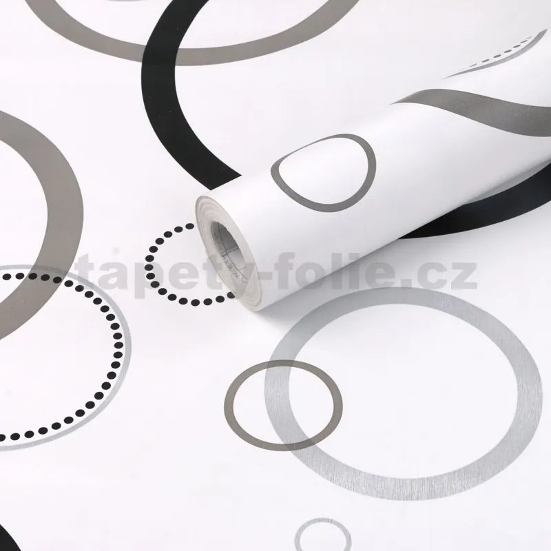 Samolepiace tapety 45 cm x 10 m IMPOL TRADE 9096 kruhy čierné, sivé, strieborné Samolepiace tapety