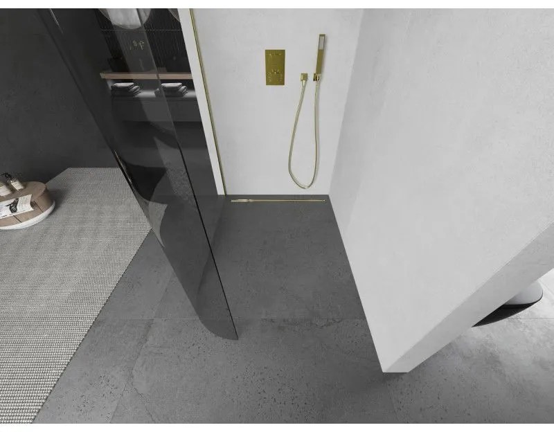 Mexen Kioto, sprchová zástena Walk-In 120 x 200 cm, 8mm číre sklo, zlatý matný profil, 800-120-101-55-06