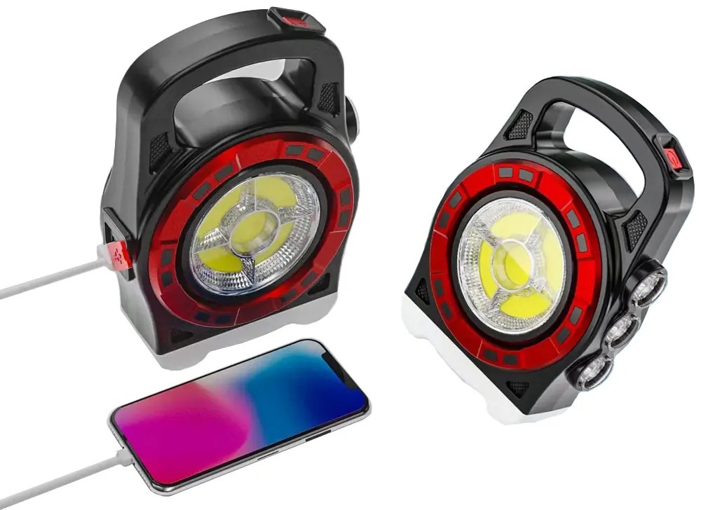 VERK Prenosné dobíjacie solárne LED svietidlo HB-6678C s funkciou powerbanky - červená