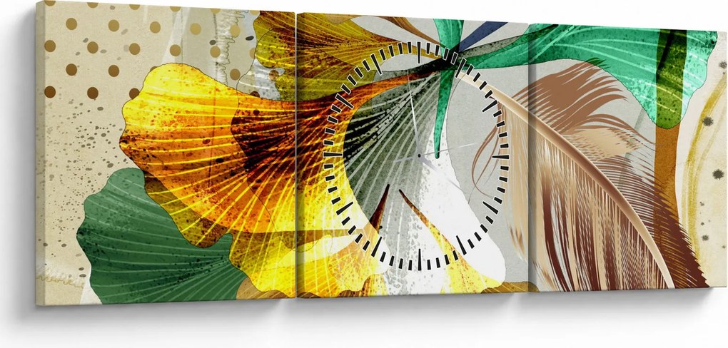 Obraz - Listy s pierkom (s hodinami) (90x30 cm)