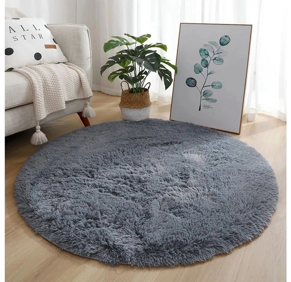TZ Sivý okrúhly shaggy koberec Lana Rozmer: 120 cm