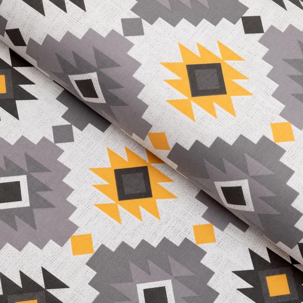 Biante Bavlnené posteľné obliečky Sandra SA-520 Žlto-sivý aztécky vzor Jednolôžko 140x200 a 70x90 cm