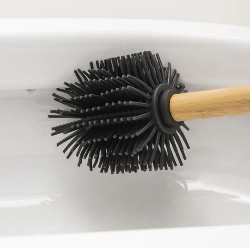 Erga Bambo, WC kefa so silikónovou hlavou a bambusovou rúčkou, 34 cm, čierna / bambus, ERG-YKA-V.WCZ BAMBO-SILKA