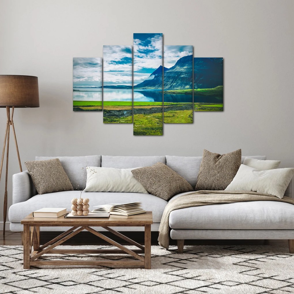 Obraz jazera s horami (150x105 cm)