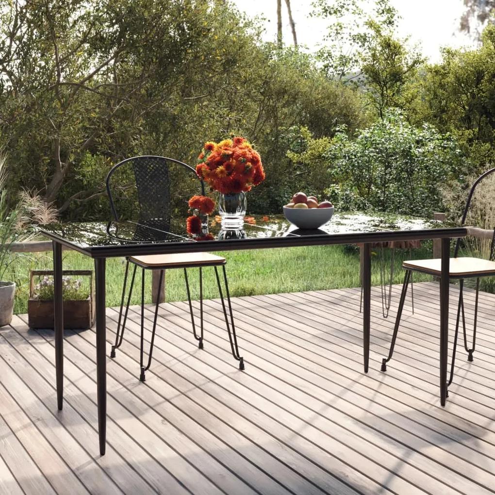 Záhradný jedálenský stôl čierny 160x80x74cm oceľ a tvrdené sklo 319279