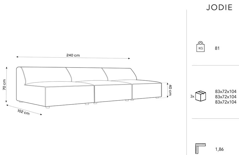 Čierna pohovka 240 cm Jodie - Micadoni Home