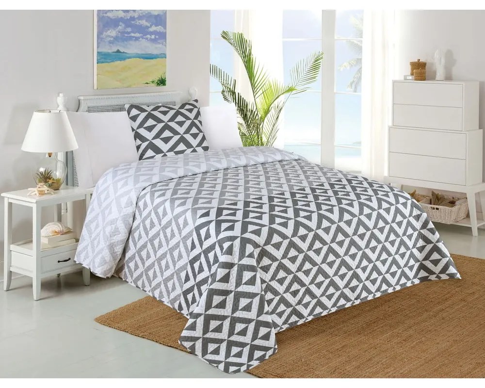 Bielo-sivá prešívaná súprava plédu a obliečky na vankúš 140x220 cm Casilla – My House