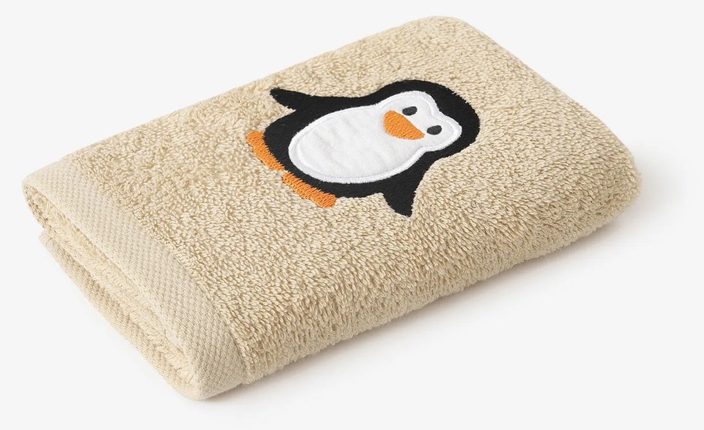 Goldea detský froté uterák - tučniak na béžovej 30 x 50 cm