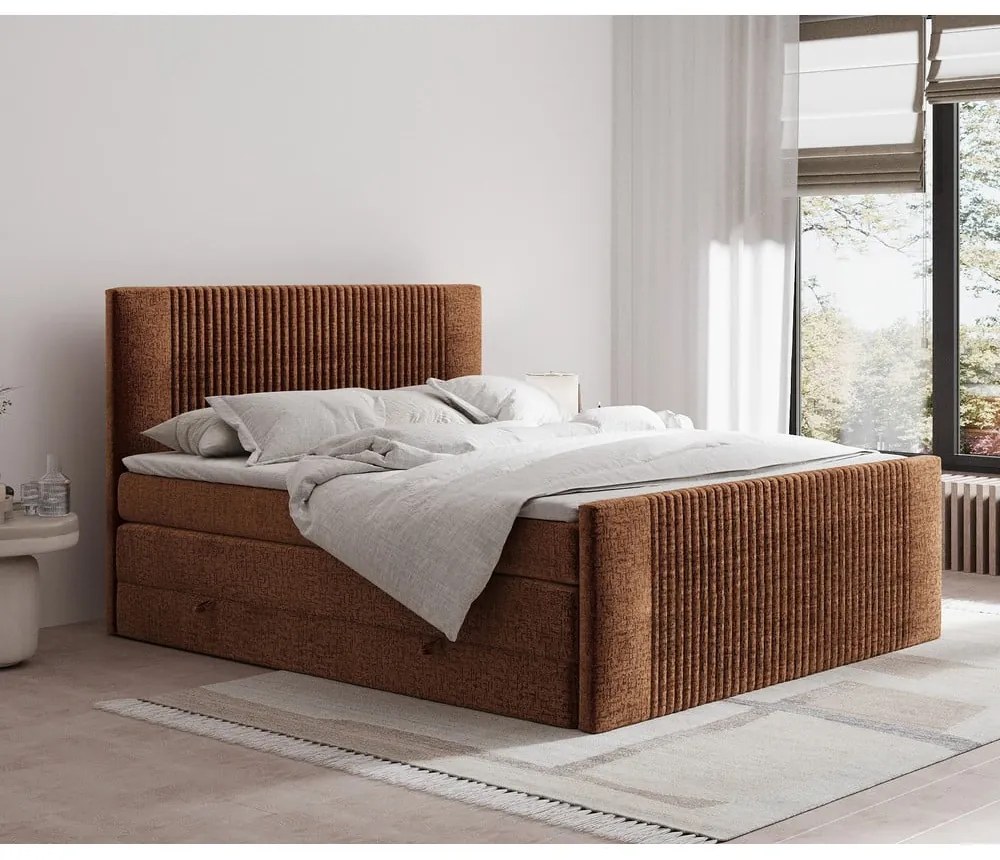 Oranžová boxspring posteľ s úložným priestorom 160x200 cm Bergamo – Maison de Rêve
