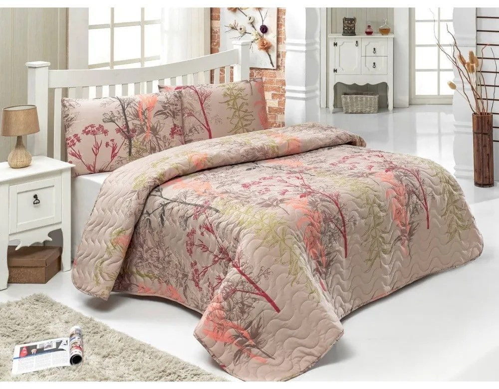 Ľahká prikrývka na dvojlôžko s obliečkami na vankúše Twin Brown, 200 × 220 cm