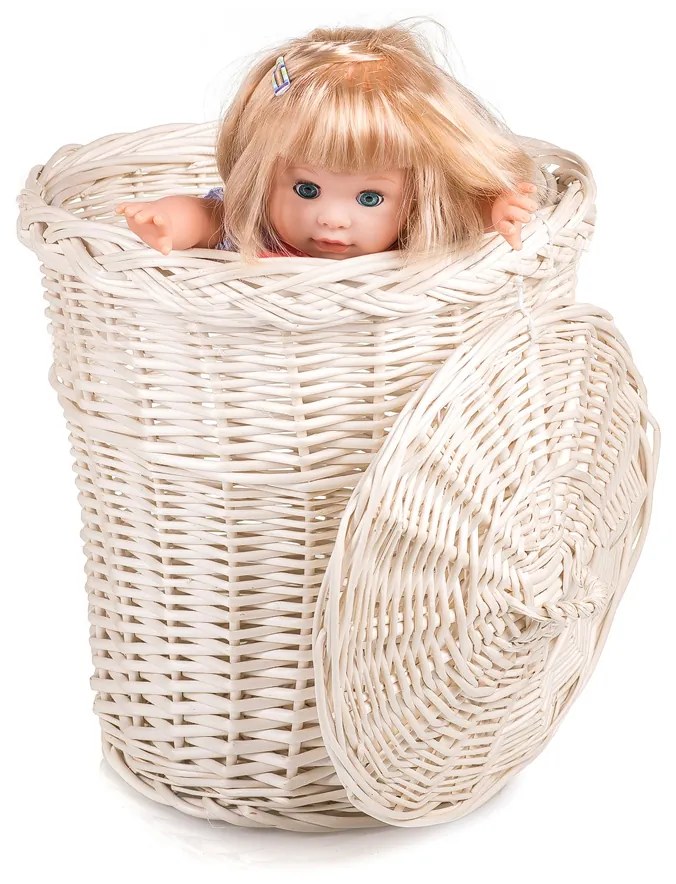 Odpadkový kôš prútený bielený Limpar IV.priemer 30 x v. 33(cm)