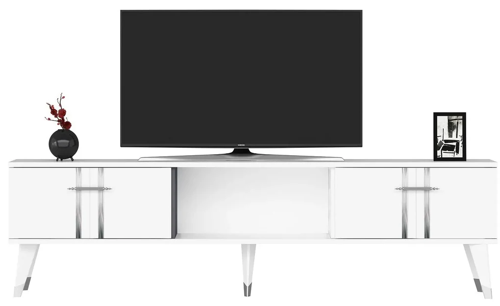 TV stolík/skrinka Pebine 2 (biela + strieborná) . Vlastná spoľahlivá doprava až k Vám domov. 1095308