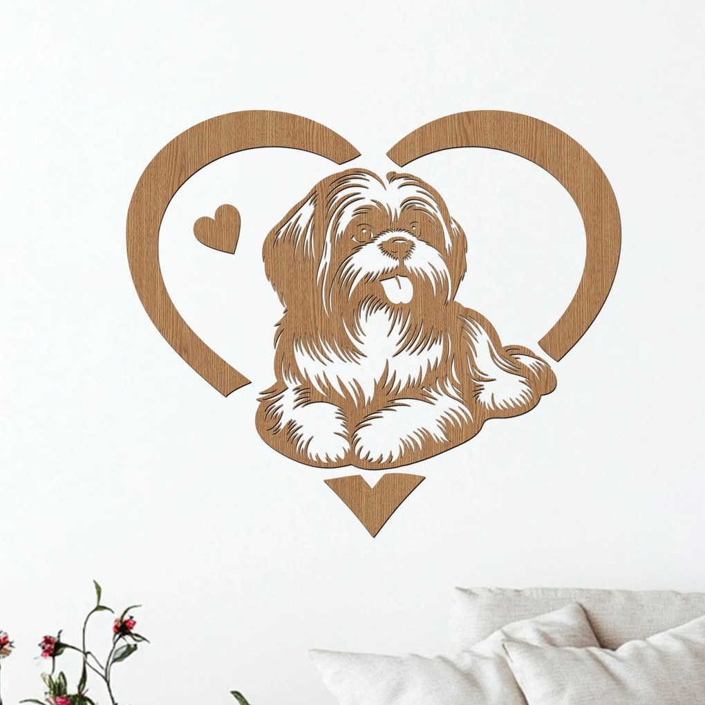 dřevo života Drevená dekorácia ležiaceho SHIH TZU v srdci Rozmery - cm: 40x35, Zvoľte farbu dekoru: Antracitová