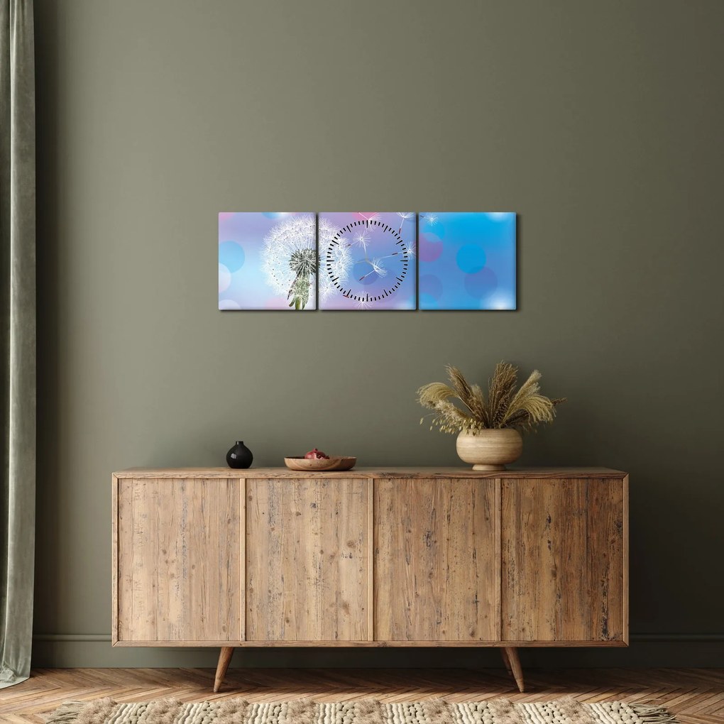 Obraz - Púpava vo vetre (s hodinami) (90x30 cm)