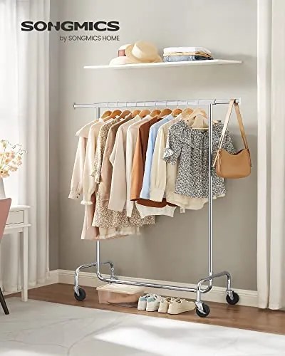 Stojan na oblečnie IRENE na kolieskach, max.130kg, 150x45x160cm, strieborná SongmicsHome