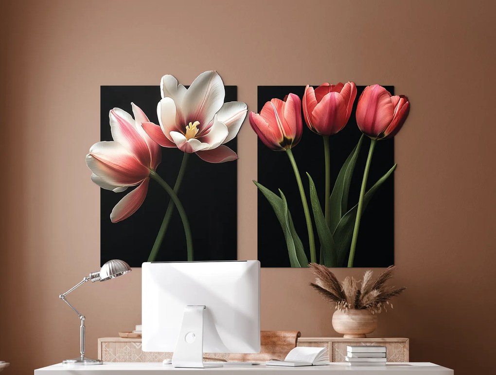 drevko | Dvojdielny obraz Romantické tulipány 45 x 74 cm