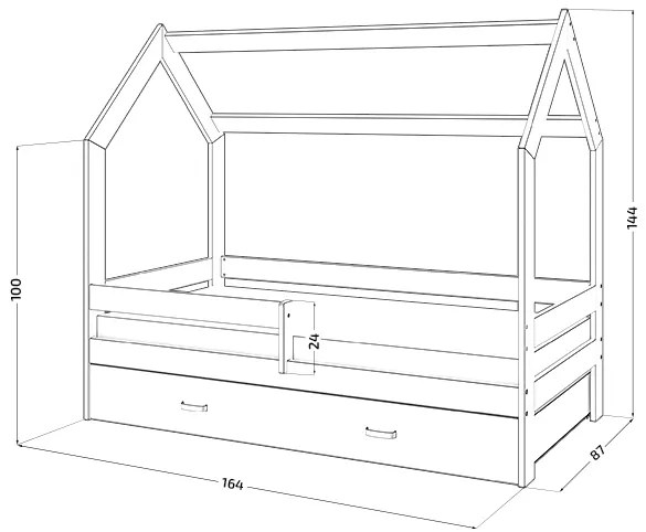 Detská posteľ DOMČEK D3 biela 80 x 160 cm Rošt: Bez roštu, Matrac: Bez matraca, Úložný box: S borovicovým úložným boxom