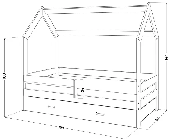 Detská posteľ DOMČEK D3 biela 80 x 160 cm Rošt: Bez roštu, Matrac: Matrac EASYSOFT 10 cm, Úložný box: S bielym úložným boxom